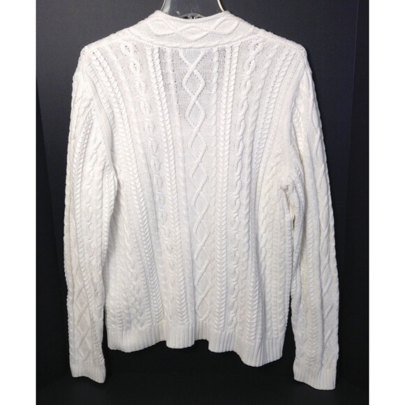 Ralph Lauren Chaps Sweater Wn XL White Fisherman Cable Knit Chunky Prep Y2K 90s - Picture 5 of 9